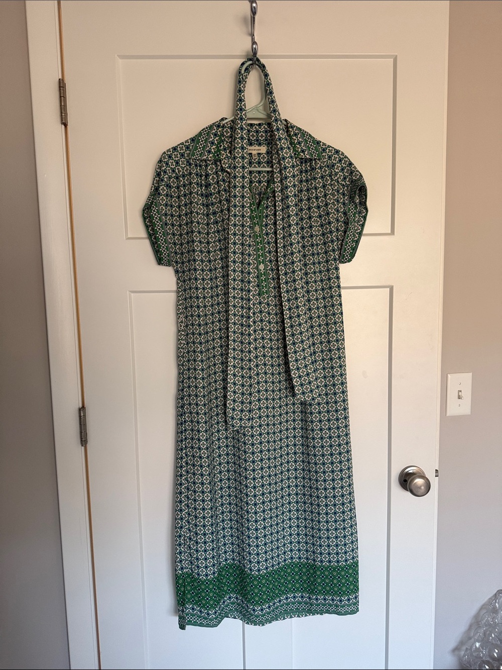 Green Printed Tie Midi Dress